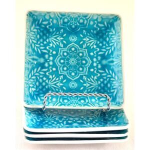 PLATES-APPETIZER/BREAD & BUTTER-ROSCHER-Blue-Embossed Finish-6 in Square-Set 4